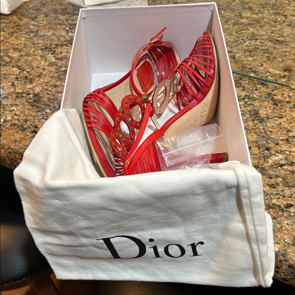 Dior Red Embellished Heels - Picture 5 of 5
